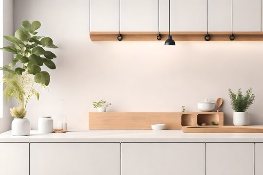 view of room plants placed on kitchen shelf and corner lamp giving concept of modern kitchen ai generated 