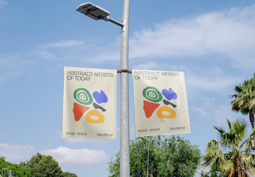 Mockup of customizable banners on lamp post