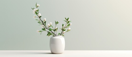 Vases with olive branch on minimalist background