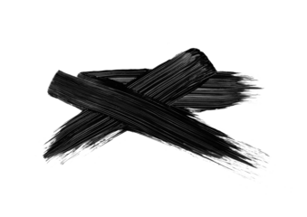 Black mascara brushstroke swatch isolated on transparent background. Cosmetic mascara smudged smear for design.