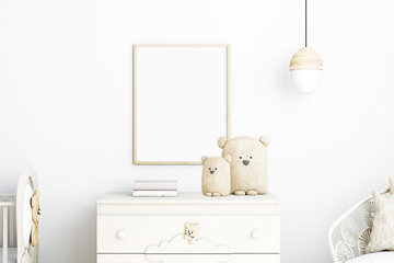Nursery frame mockup 8x10 in boho style, white lamp on the wall