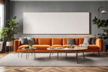 modern living room with furniture and white blank mock-up on wall ai generated