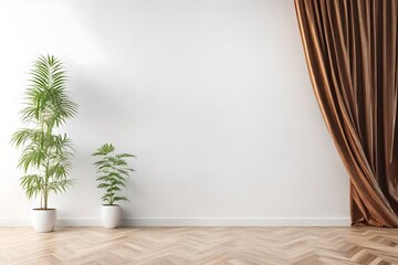 view of empty room with curtains and room plant ai generated 