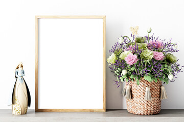 Mockup frame interior bouquet of flowers