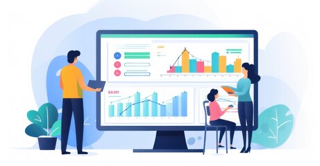 marketers analyzing consumer behavior,Vibrant vector illustration