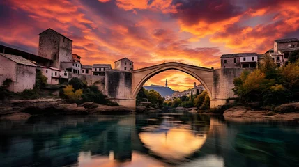 Deurstickers Stari Most Mostars berühmte Stari Most Brücke
