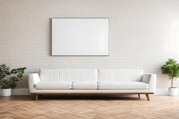 view of interior of a modern room with a table and white sofa and mock-up in background ai generated