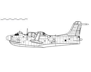 Martin P5M-2 Marlin. Vector drawing of patrol flying boat. Side view. Image for illustration and infographics.