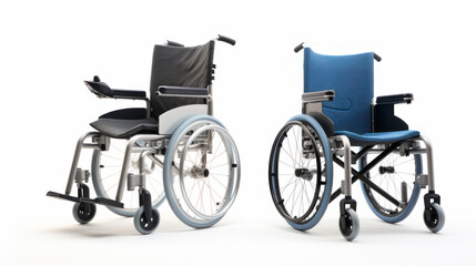Fototapeta na wymiar black and blue Portable wheelchairs isolated on white background