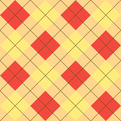 Seamless orange yellow argyle pattern. Traditional diamond check print. Vintage seamless background.