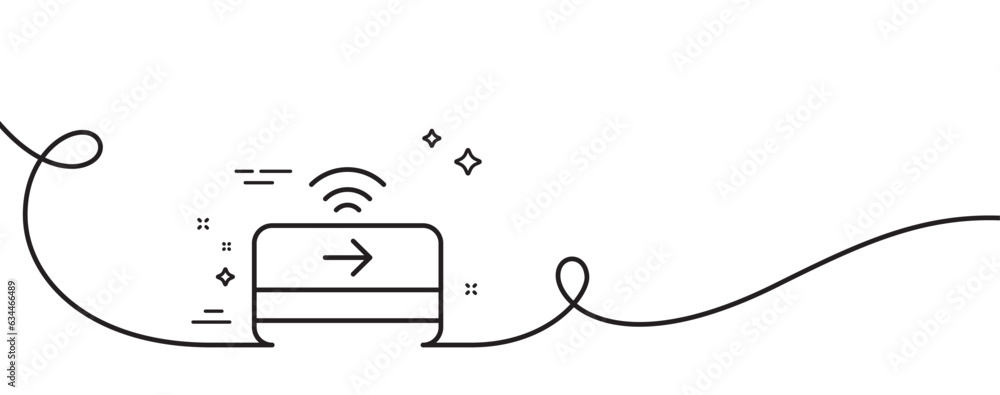 Poster contactless payment line icon. continuous one line with curl. credit card sign. finance symbol. cont