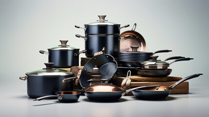 Pots and pans isolated on white background