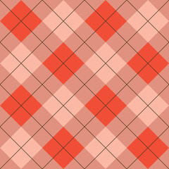 Seamless orange pink argyle pattern. Traditional diamond check print. Vintage seamless background.