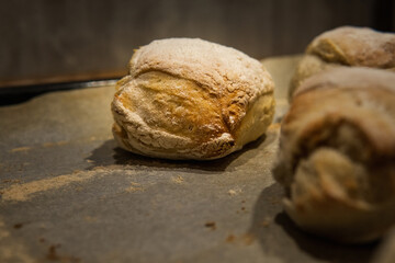 Homemade bread buns. Fresh from the oven. Cooking home concept.