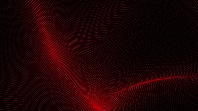 Abstract background with wavy surface made of red dots on black. Grunge halftone background with dots. Abstract digital wave of particles. Futuristic point wave. Technology background vector