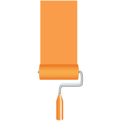 paint roller white on orange wall background and copy space text advertising banner orange banner frame, area ad and paint brush roller, roller brush icon vector - 634467491
