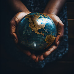 high-angle photo from above, close up photography of hands holding a world globe