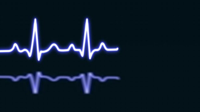 Blue neon heartbeat with love shaped isolated on blue grid background. Medical concept and ecg pulse line graph