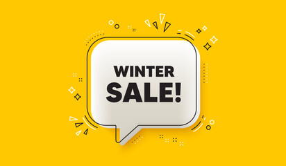 Winter Sale tag. 3d speech bubble yellow banner. Special offer price sign. Advertising Discounts symbol. Winter sale chat speech bubble message. Talk box infographics. Vector
