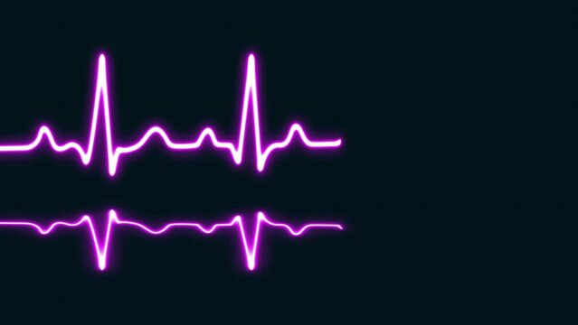 Bright purple neon heartbeat with love shaped isolated on grid background. Medical concept and ecg pulse line graph