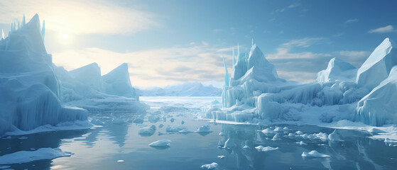 Sea Ocean Iceberg Ice floe Arctic Antarctic Frost Waves Cold - obrazy, fototapety, plakaty