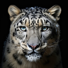 Snow leopard on black background