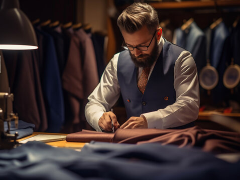 Fotograf&iacute;a de un sastre trabajando meticulosamente en la confecci&oacute;n de un traje a medida.