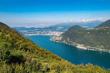 Fototapeta na wymiar Landscape of Lake Lugano from Lanzo d'Intelvi balcony