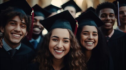 High school students of different races, graduated from the university, smiling, Generative AI