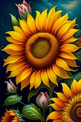 sunflowers on a blue background