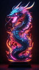 Oriental dragon, neon, modern art, cover. AI generation