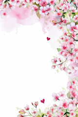 Fototapeta na wymiar Cherry blossom with hearts background wallpaper with copy space