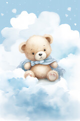 Teddy bear sitting on a cloud