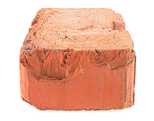 Old red brick isolated on a white background. Single red clay rough brick.