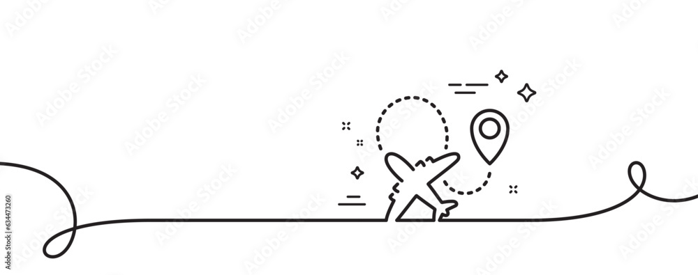 Poster airplane line icon. continuous one line with curl. plane flight transport sign. aircraft symbol. air
