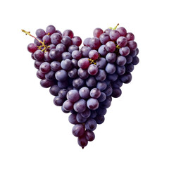 A heart made of fresh grapes isolated on a transparent background