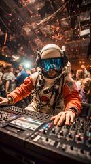 Obraz na płótnie Canvas Moonlit Grooves: DJ Spinning at an Extraterrestrial Party, Generative AI
