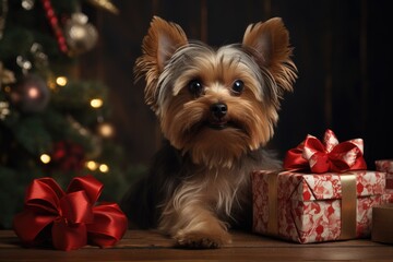 dog with christmas gift merry christmas