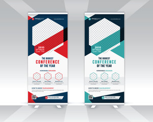 Modern conference colorful roll up banner design template, Meeting roll up banner design, Multipurpose roll up banner template