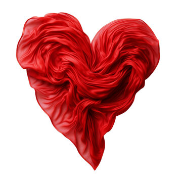 A heart made of abstract red silk isolated on a transparent background