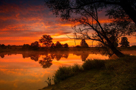 Fototapeta Letni wschód słońca nad rzeka