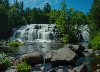 Bond Falls waterfall in Ontonagon Michigan in the forest wilderness upper peninsula