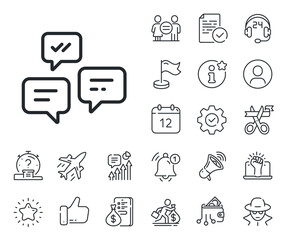 Conversation or SMS sign. Salaryman, gender equality and alert bell outline icons. Chat Messages line icon. Communication symbol. Chat Messages line sign. Spy or profile placeholder icon. Vector