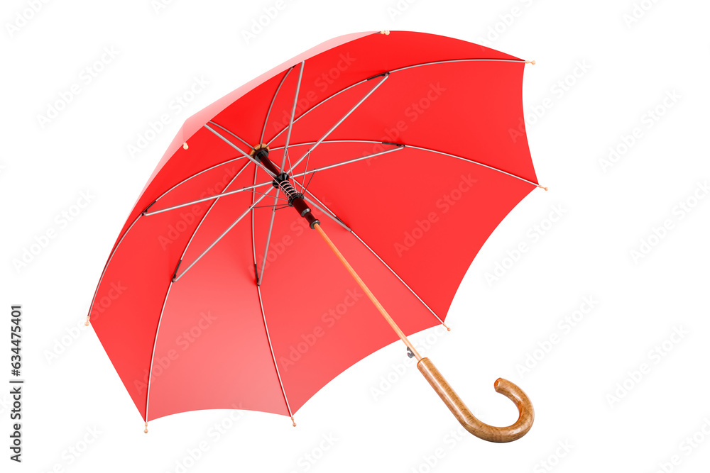 Poster red umbrella, closeup. 3d rendering isolated on transparent background
