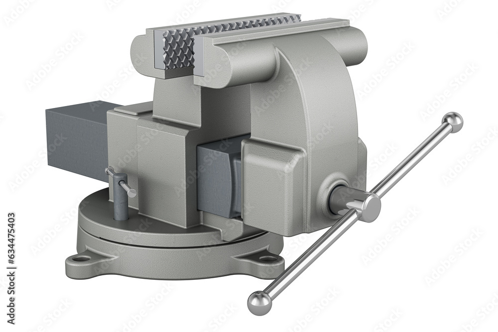 Poster bench vise, closeup. 3d rendering isolated on transparent background