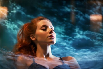 Obraz premium young woman relaxing in the spa pool