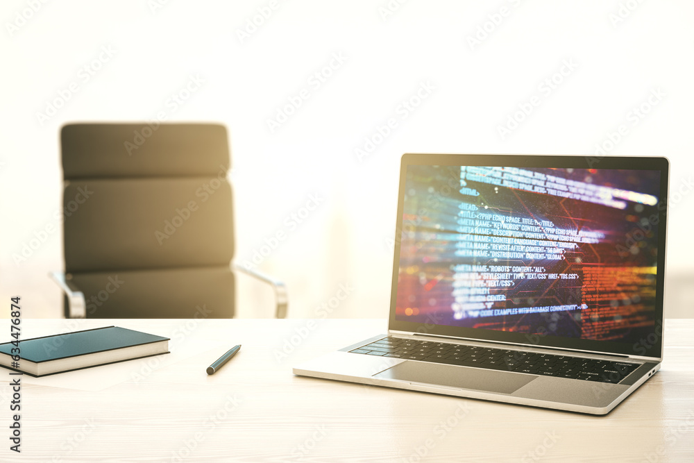 Leinwandbilder modern computer display with abstract software development hologram, research and analytics concept.