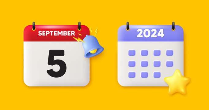 5th day of the month icon. Calendar date 3d icon. Event schedule date. Meeting appointment time. 5th day of September month. Calendar event reminder date. Vector