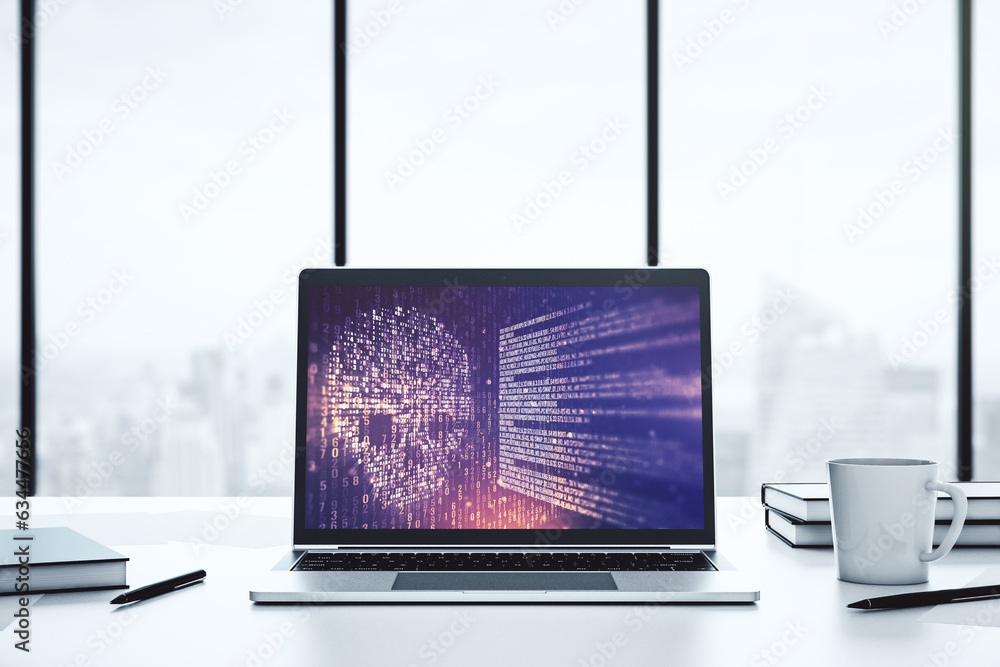 Leinwandbilder creative concept of code skull illustration on modern laptop screen. hacking and phishing concept. 3