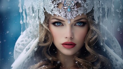 Miss winter, beautiful girl in winter, snow. AI generation